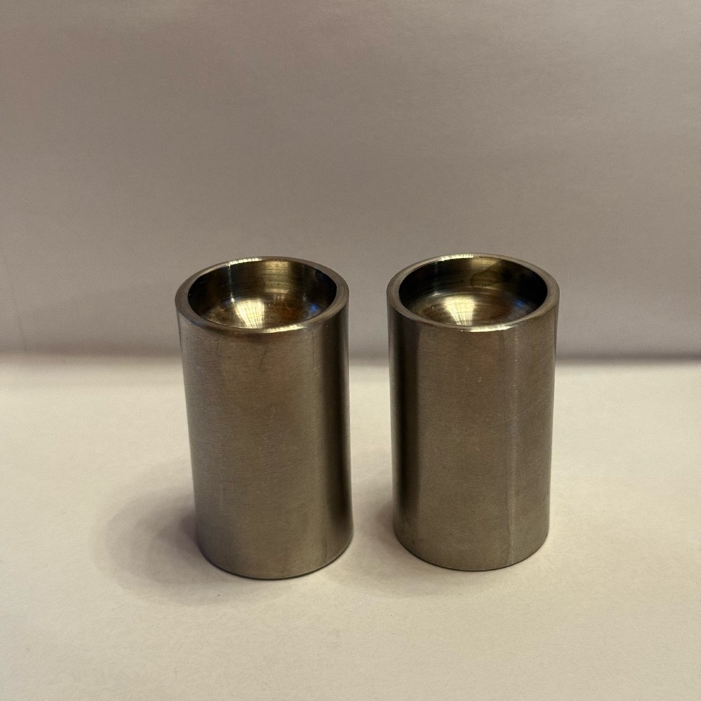Stelton Cylinda Stainless Steel 1960s MCM Salt and Pepper Shakers